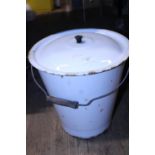 A vintage enamel bucket with lid. Shipping unavailable.