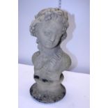 A heavy overpainted stone antique female bust. Shipping unavailable.