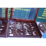 A display case full of collectable souvenir spoons