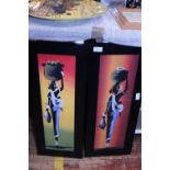 A pair of original African themed art work. 68cmX28cm each postage unavailable.