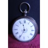 A continental silver ladies pocket watch with enamel dial
