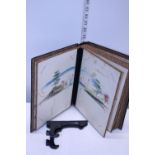 A antique Japanese laquered & inlaid photo album with hand painted pages