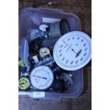 A box of assorted vintage gauges