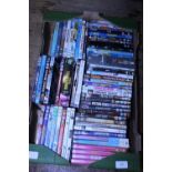 A box of assorted DVD's