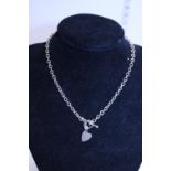 A sterling silver T-bar and heart necklace