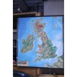 A large vintage wall hanging plasticized map of British Isles, 146cm X 146cm postage unavailable