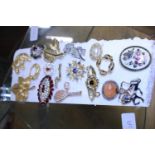 A selection of assorted vintage brooches