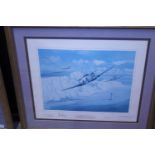 A framed print Eagles over the Channel signed by artist and pilots, 65cm X 59cm postage unavailable