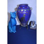 A large Franklin Mint Egyptian themed vase and two other Egyptian themed items