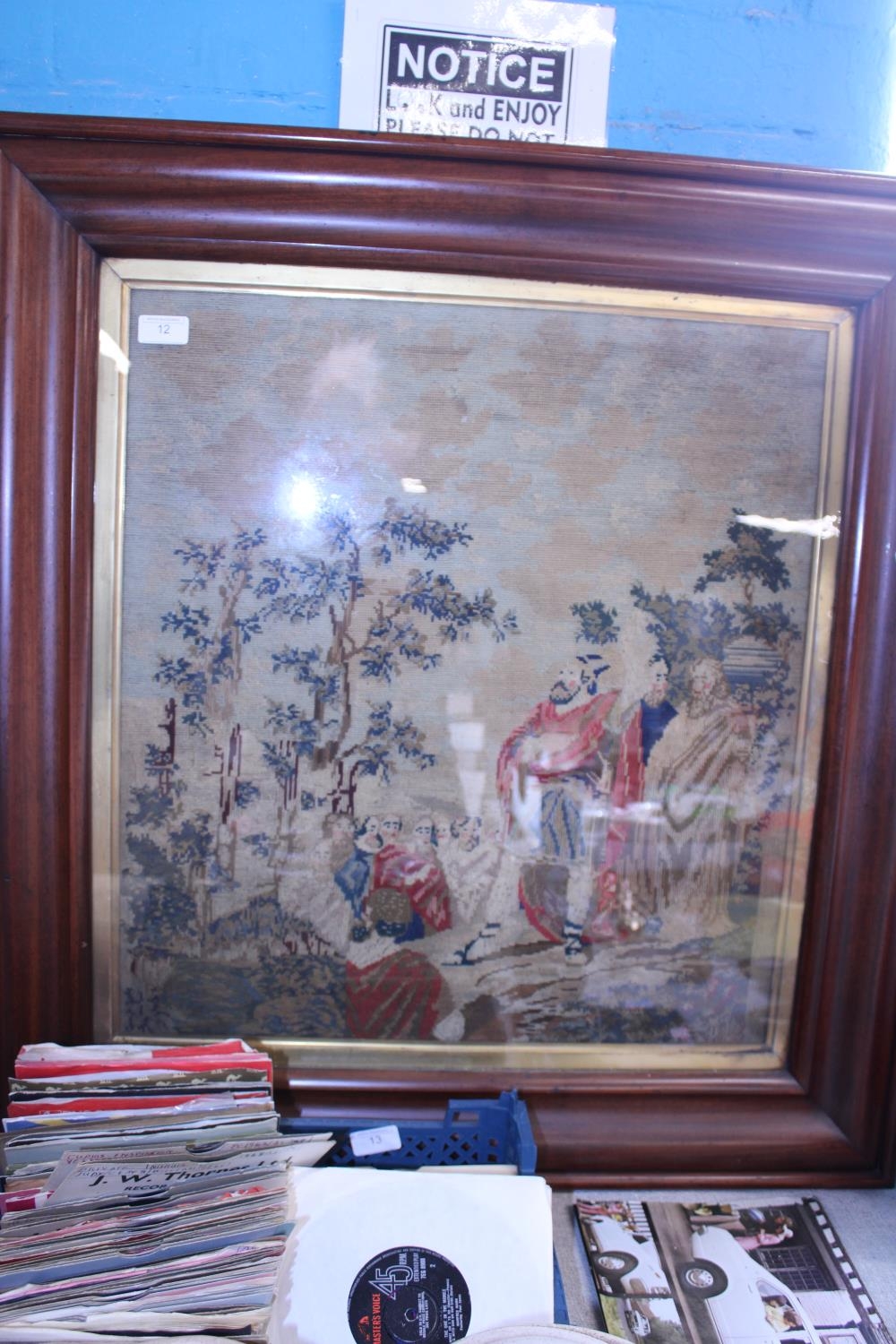 A large mahogany framed Victorian wool work picture, shipping unavailable