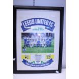 A framed Leeds United poster signed by the players from 1970's, shipping unavailable