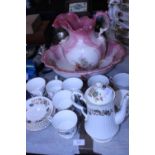 A pretty Ashley Bone China tea service and a antique jug and basin set, shipping unavailable