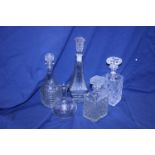 A selection of glass decanters, shipping unavailable