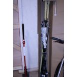 A pair of ski's and selection of ski poles, shipping unavailable