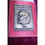A boxed bronze soviet Russia plaque 50th anniversary of Lenin ?