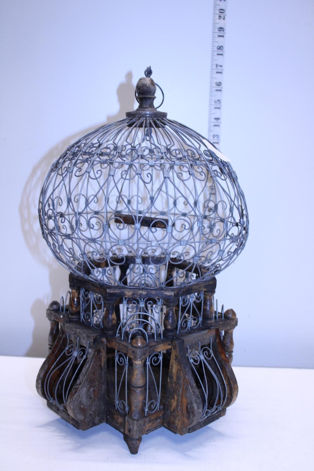 A antique style wooden & metal bird cage