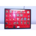 A display tray and contents of military badges and other