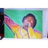 A hand painted oil on canvas depicting James Brown, shipping unavailable