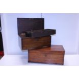 Two antique wooden boxes (one locked, no key)