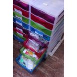 A eight drawer storage cabinet full of fly fishing accessories including feathers etc. Postage