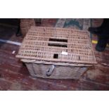 A vintage wicker fishing box and contents. Postage unavailable