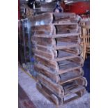 Fifteen vintage wooden paper mill skids. Postage unavailable
