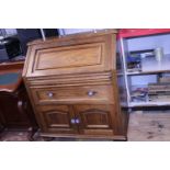 A vintage oak writing bureau, 92cm x 47cm x 104cm. Postage unavailable