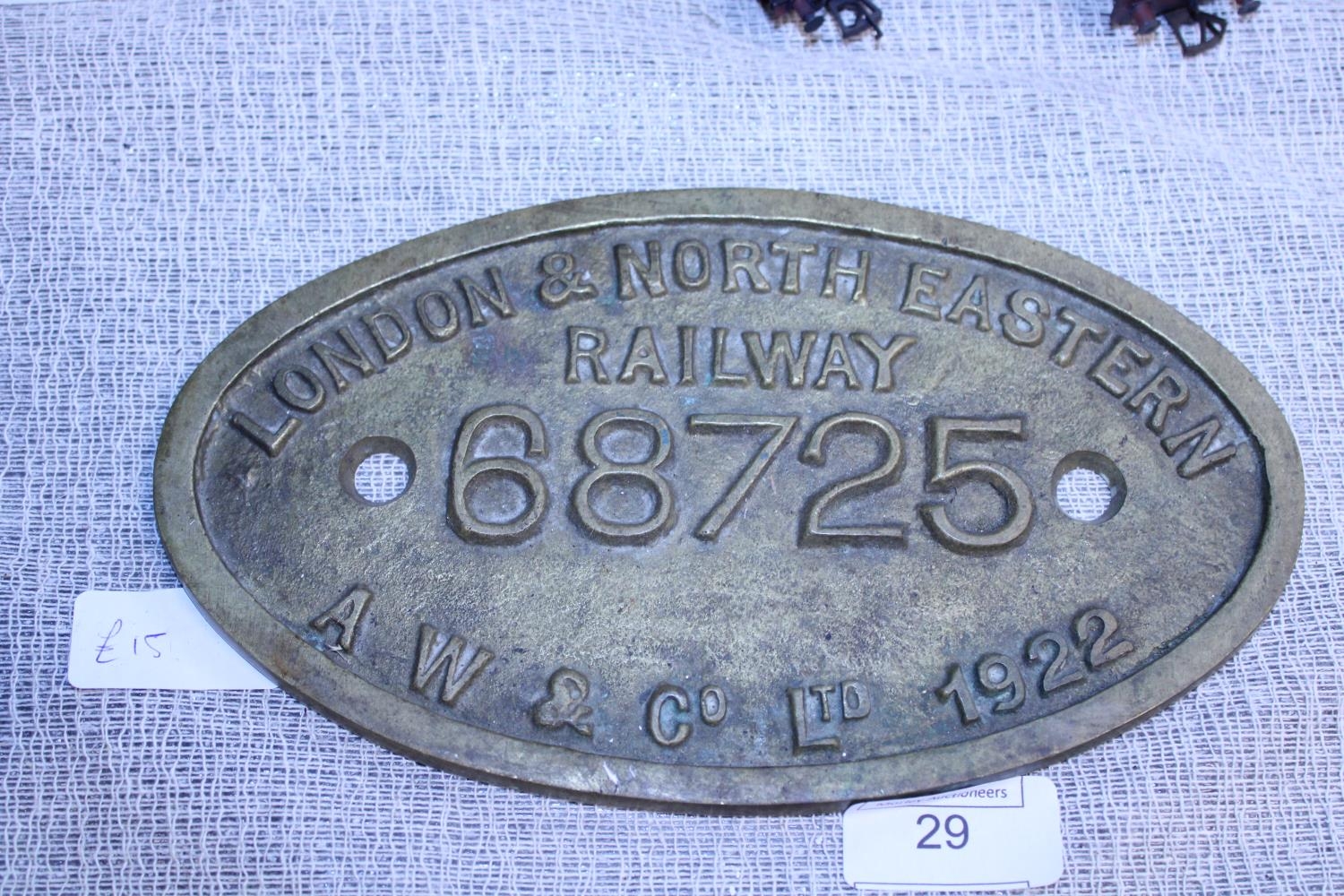 A antique brass wagon plate for London and North Eastern Railways