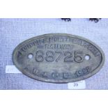 A antique brass wagon plate for London and North Eastern Railways