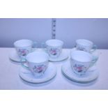 Five cups and six sauces of vintage Shelly bone china pattern 2366