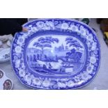 A antique blue and white meat plate