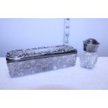 A hallmarked silver topped hatpin box and scent bottle