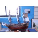 A large hand built model of HMS Victory. Postage unavailable