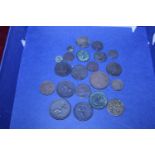 A selection of antique copper coins to include Roman examples