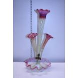 A vintage three stemmed glass Epergne. with glass bowl. Postage unavailable