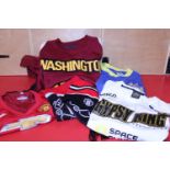 A selection of assorted sports shirts & accessories