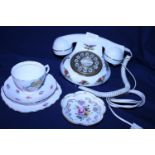 A Royal Albert Old Country Roses telephone, A Royal Crown Derby pin dish and a Royal Vale trio