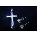 A Sterling Silver cross pendant and a pair of Silver gilt earrings