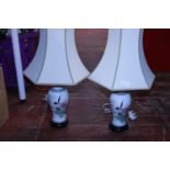 A pair of Chinese ceramic table lamps and shades, shipping unavailable