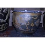 A smaller heavy Chinese ironstone planter with Dragon detailing, imported into Thailand, shipping