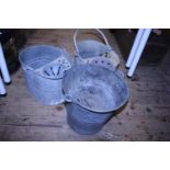 Three vintage galvanised buckets, shipping unavailable