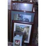 A large selection of assorted framed artwork, shipping unavailable