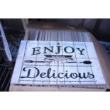 A box of new wooden kitchen signs. Shipping unavailable