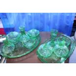 Two green glass dressing table sets
