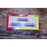 Three boxed Hornby 00 gauge wagons and small selection of track