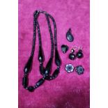 A selection of Whitby Jet & other costume jewellery