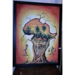 A signed and framed African themed oil on canvas, shipping unavailable