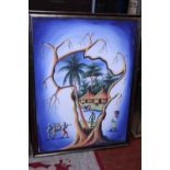 A signed and framed African themed oil on canvas, shipping unavailable