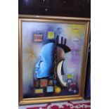 A large framed African themed oil on canvas signed, shipping unavailable