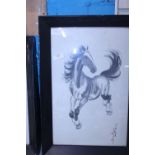 A Oriental watercolour signed and stamped of a horse